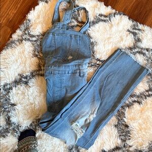 Distressed Denim Overalls